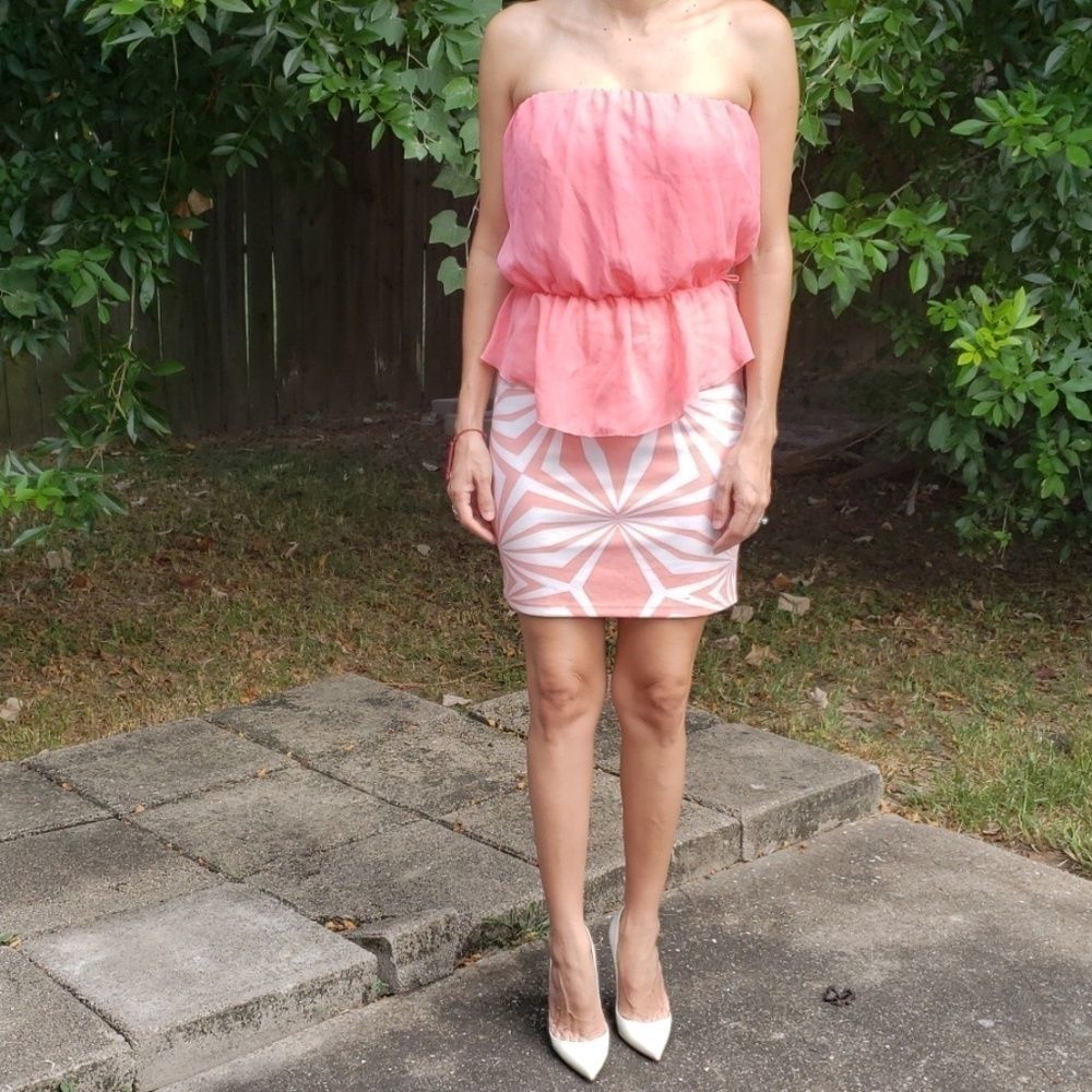 JANUARY 7 Pink/White Geometric Mini‎ dress Sz M